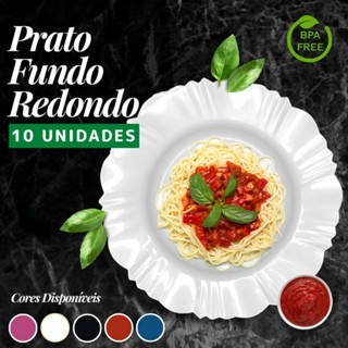 Kit até 50 Pratos fundos pétala plástico redondo borboleta jantar refeição churrasco mesa posta