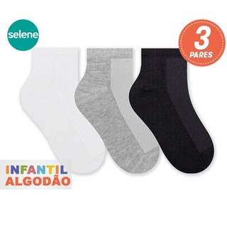 Kit 3 Meias Cano Curto Infantil Algodão Respirável 25 ao 28 29 a 34 Lisas Básica Conforto Unissex Menino Menina