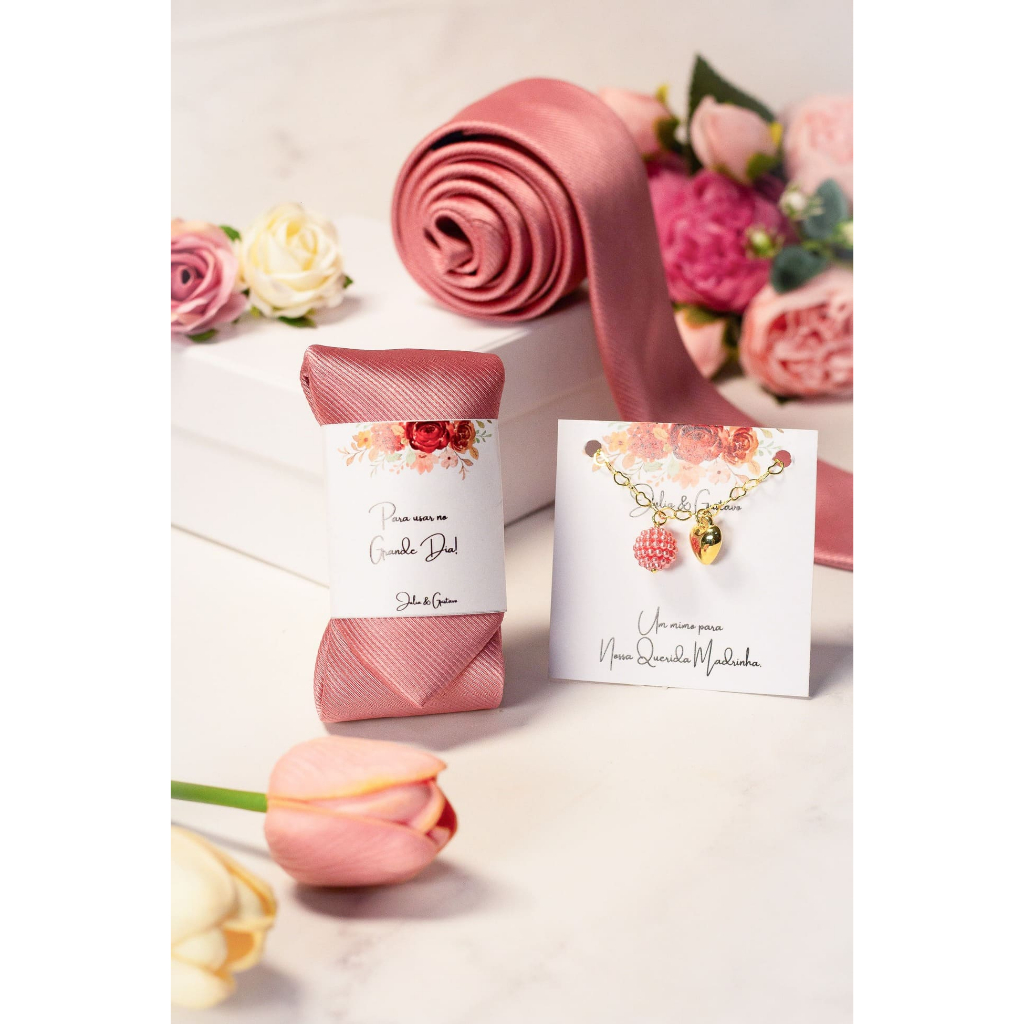 Gravata Rosa Canela 1200 fios Jacquard e Pulseira Rosa Canela para Padrinhos e madrinhas Casamento
