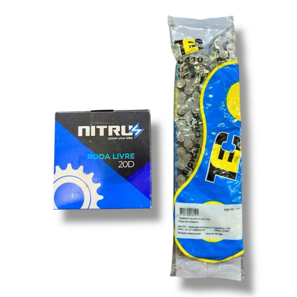 Kit relação aro 16, 20, 24 e 26 sem marcha corrente e pinhão catraca 20 dentes bicicleta