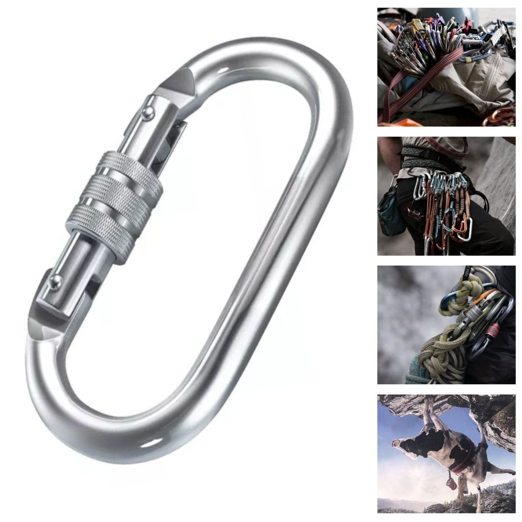 Mosquetão Aço Oval Rosca 23kn Dupla Trava 17mm Montanhismo Trabalho em Altura Tirolesa