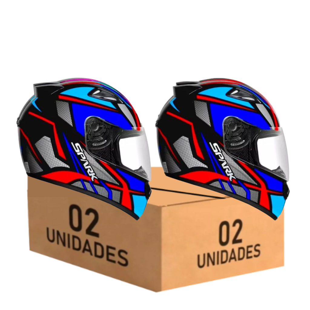 Kit 2 Capacete de Moto Ebf Spark Spider Azul Moto Fechado