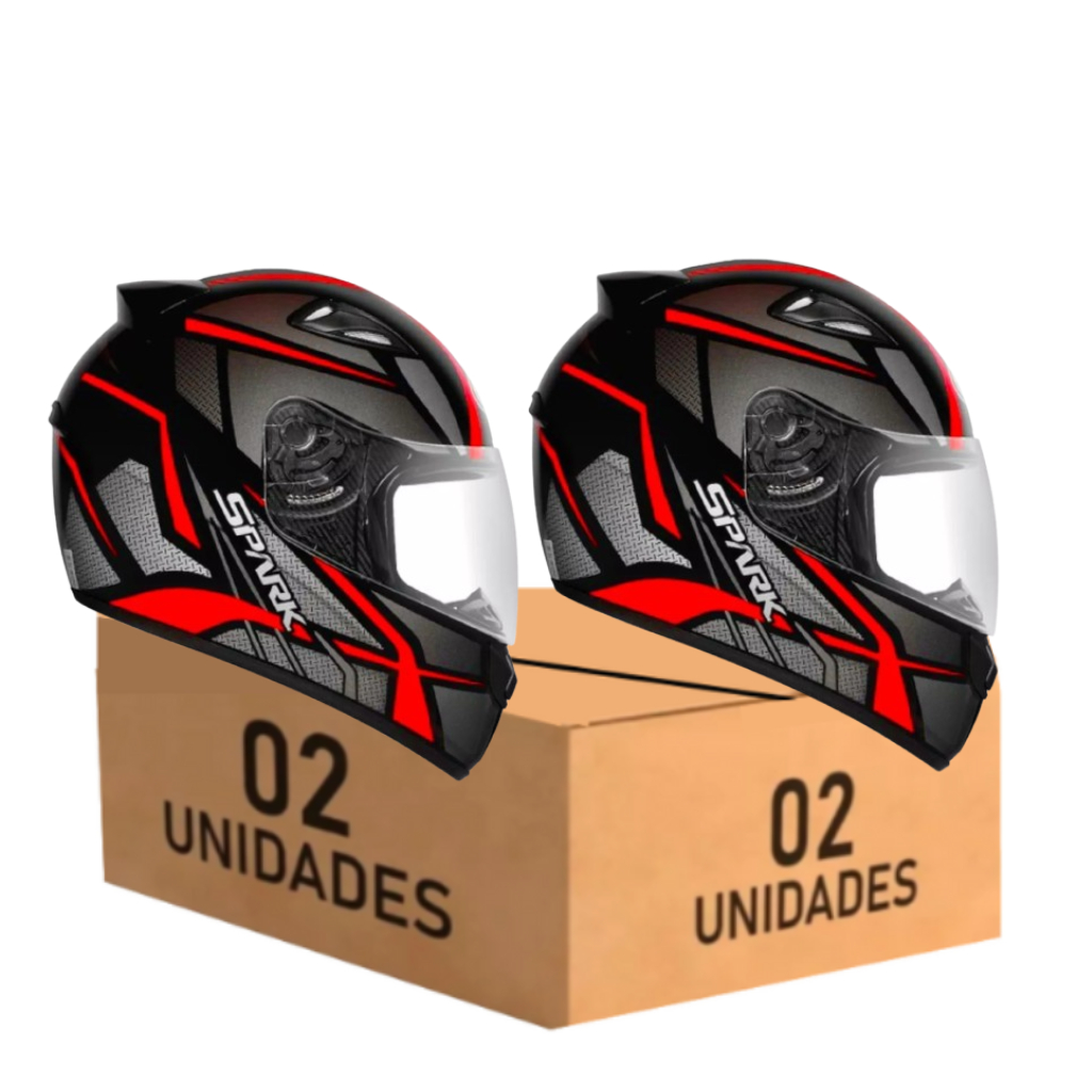 Kit 2 Capacete Moto Masculino Ebf Spark Spider Vermelho Com Narigueira Espotivo