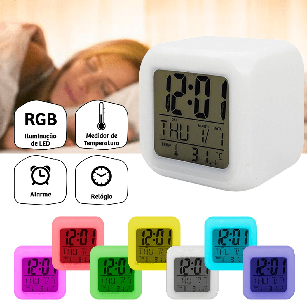 Relógio Digital Colorido RGB Alarme Despertador Medidor De Tenperatura Para Iluminar 8x8x8 Lelong em Oferta na Shopee