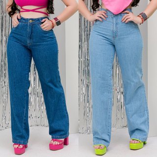 Calça Jeans Feminina Wide Leg Pantalona E Pantacourt Destroyed