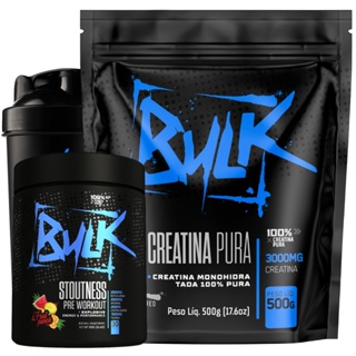 Kit Creatina Pura 100% Monohidratada 500g + Pré Treino Stoutness 300g + Shaker - Bulk Suplementos em Oferta na Shopee
