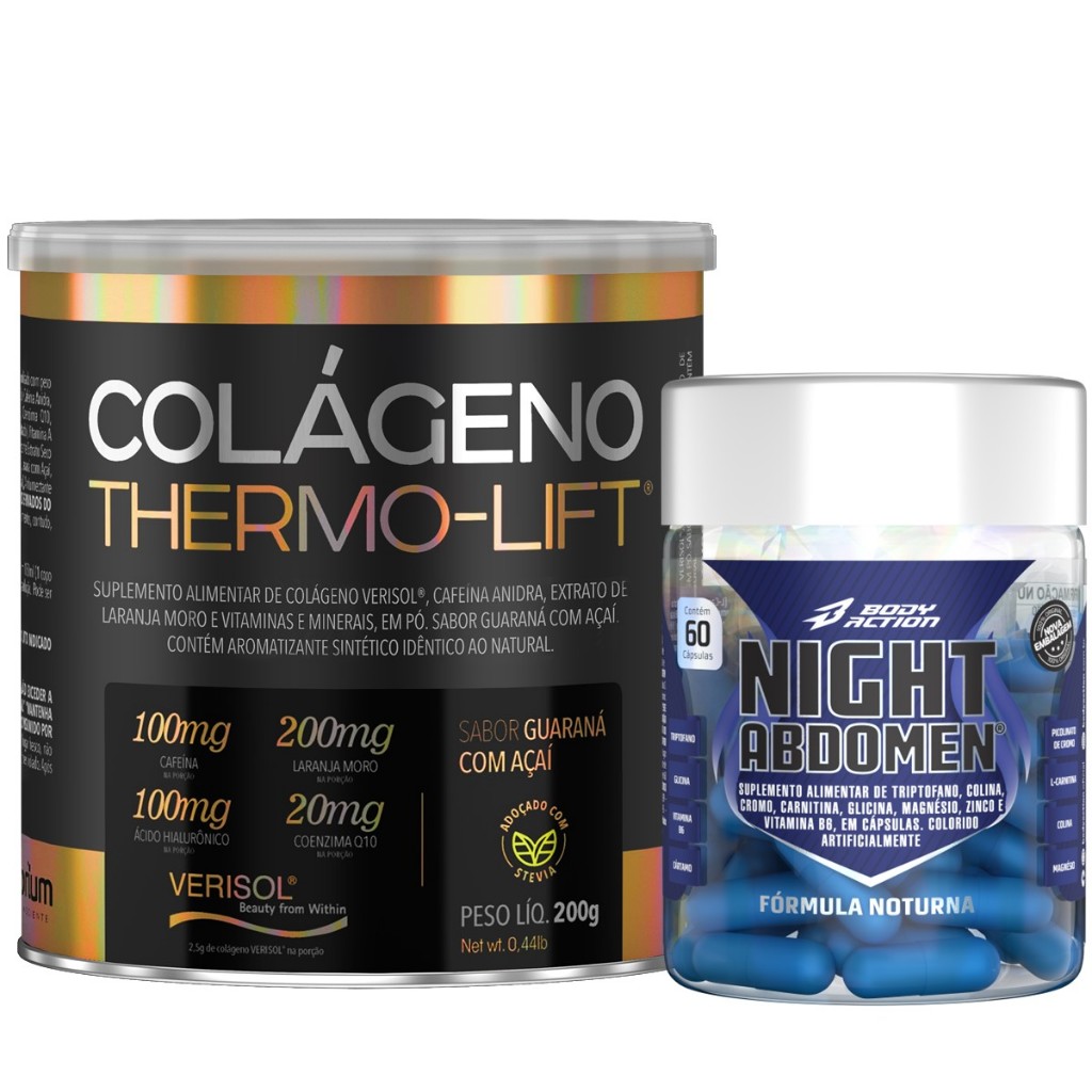 Colágeno Thermo Lift 200g + Night Abdomen 60 Caps Bodyaction em Oferta na Shopee