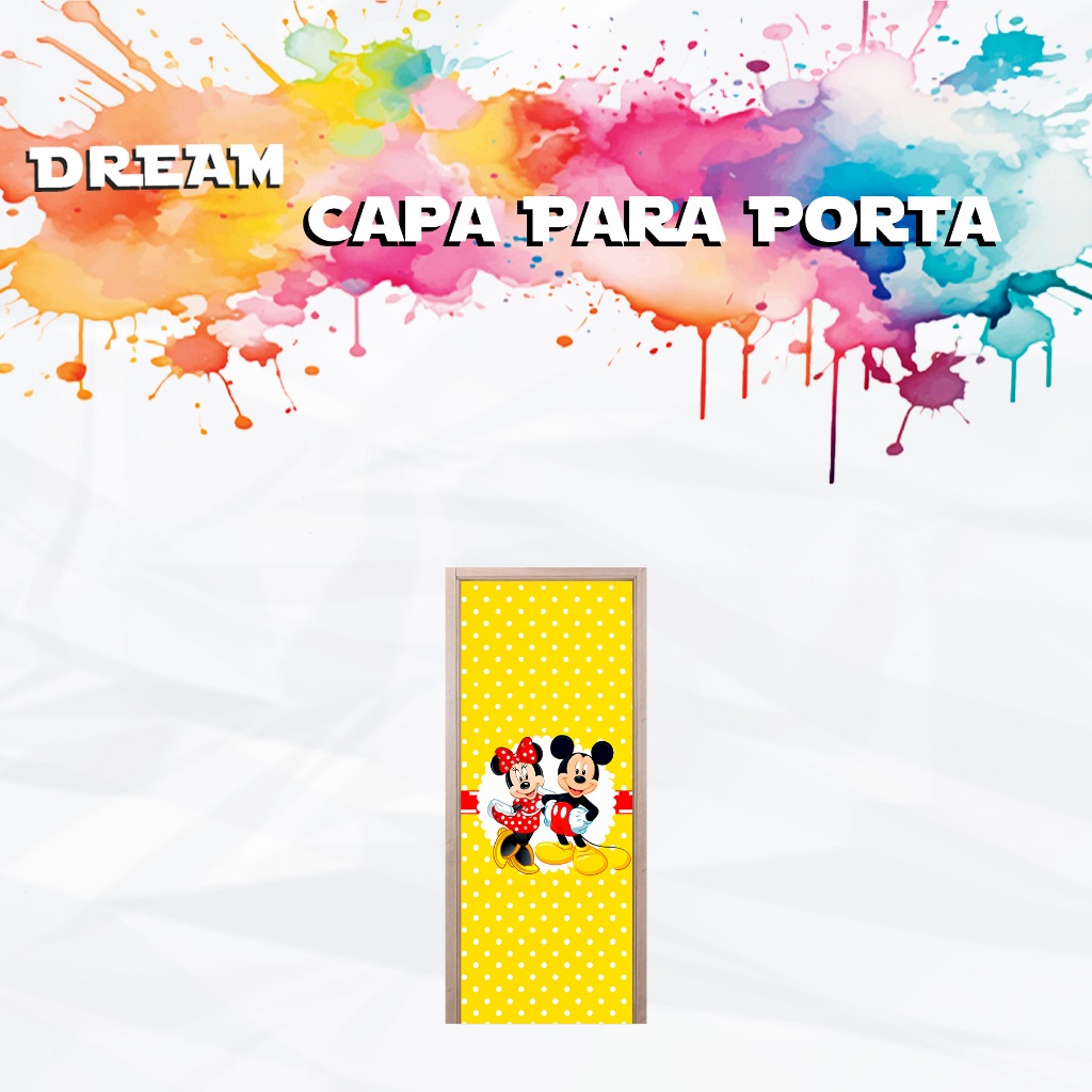 Capa Para Porta tema Mickey e Minnie Casal Disney Infantil Decoração Tecido Sublimado