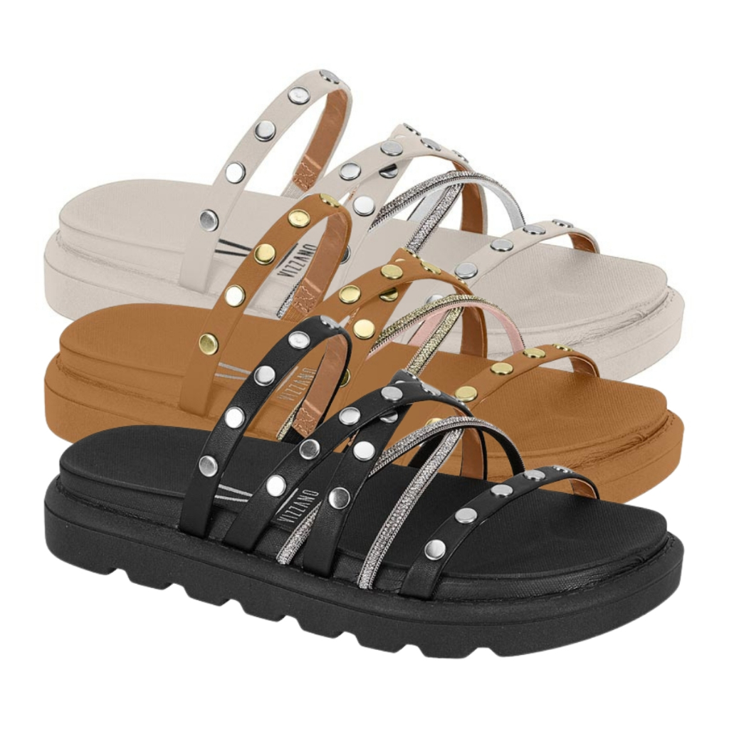 Papete Vizzano Feminina Tratorada Tachas Brilho Macia Original em Oferta na Shopee