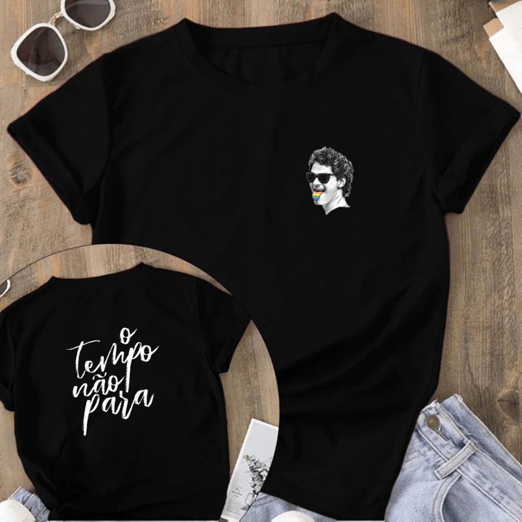 Camisetão Feminino Estampado F.V O Tempo Não Para Cazuza Várias Cores 100% Algodão