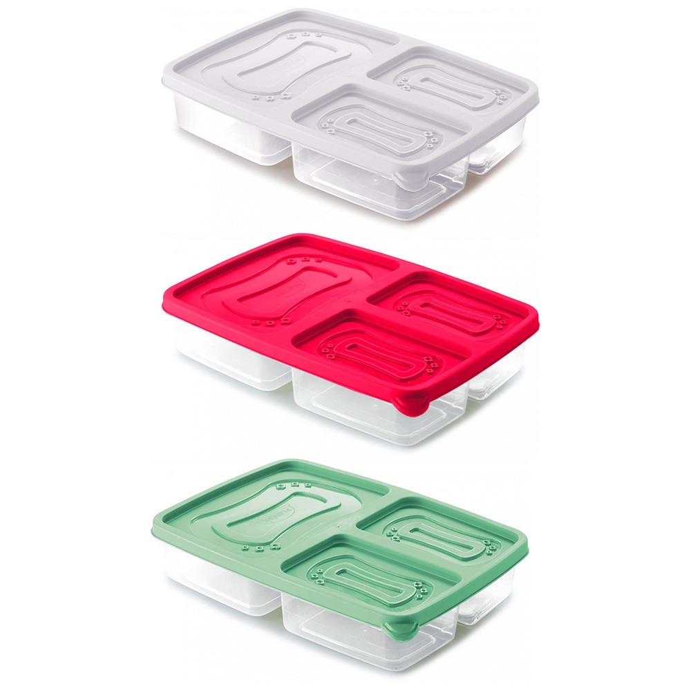 Pote Com 3 Divisórias Tampa Marmita Vasilha comida fit salada legumes frutas frios tapoer verde branco vermelho Plasútil