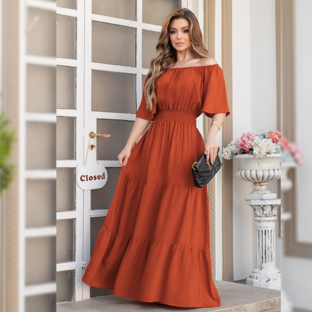 Vestido Longo Ciganinha Moda Social Evangélica Elegante Luxo Festa