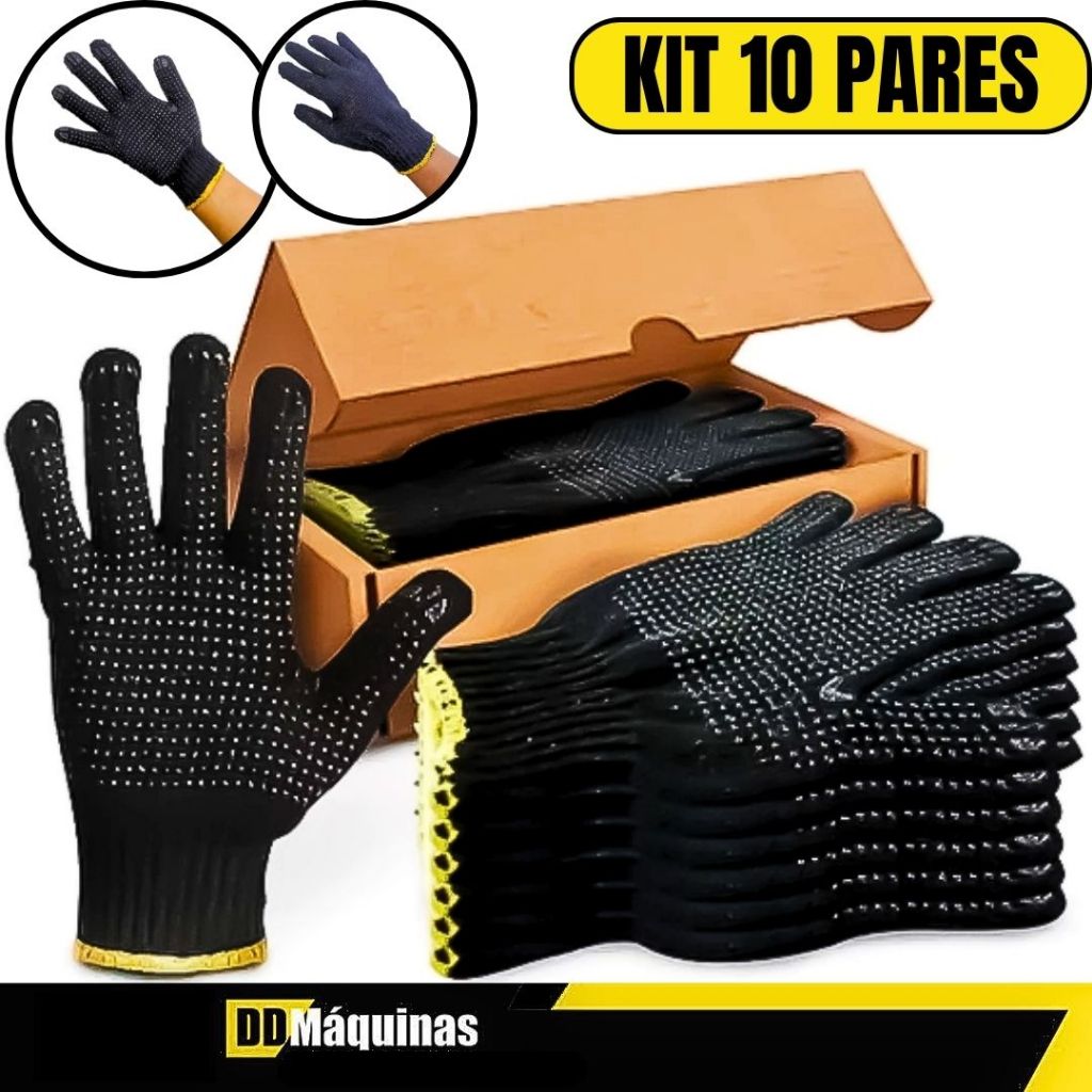 Kit 10 Pares De Luvas De Malha Pigmentada Preta 100% Algodão - TITANIUM - Home & Living