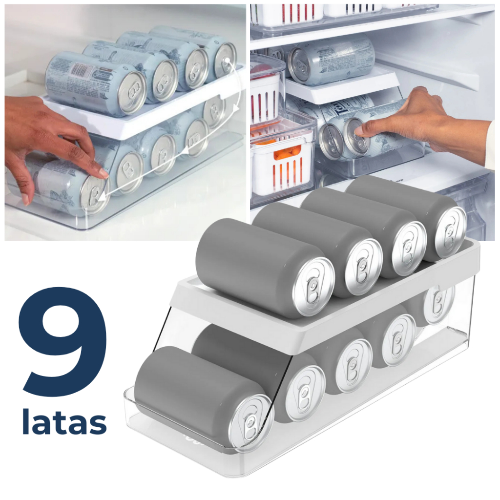 Organizador de Latas Geladeira Armário 9 Unidades Com Rolagem Multiuso Clear Fresh Ou - Home & Living