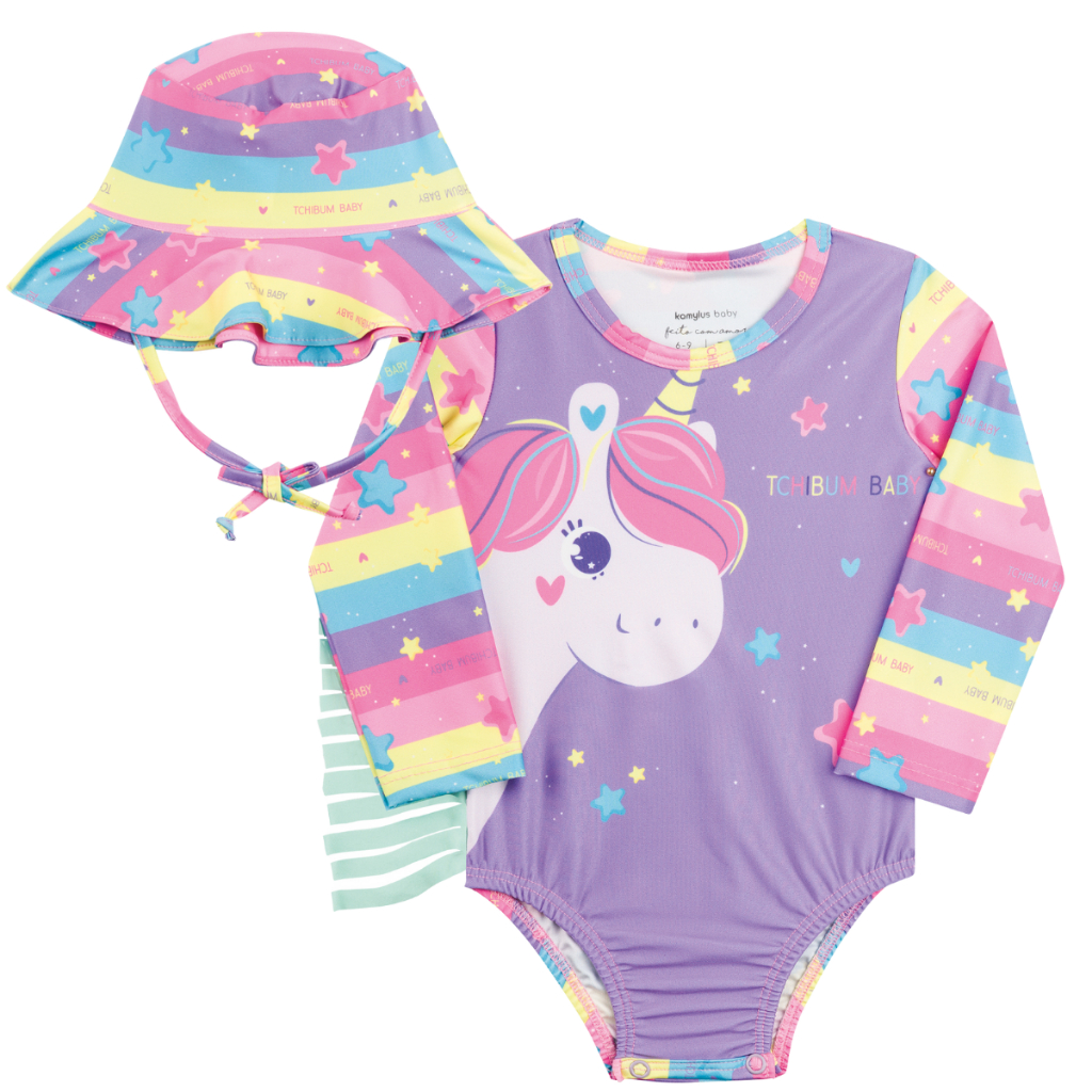 Macacão Proteção Solar Maiô Infantil Bebê Com Chapéu Uv