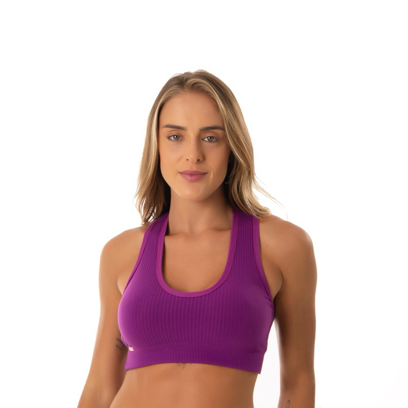 Top Feminino Com Bojo Removível Reforçado Canelado Academia Fitness Esportes