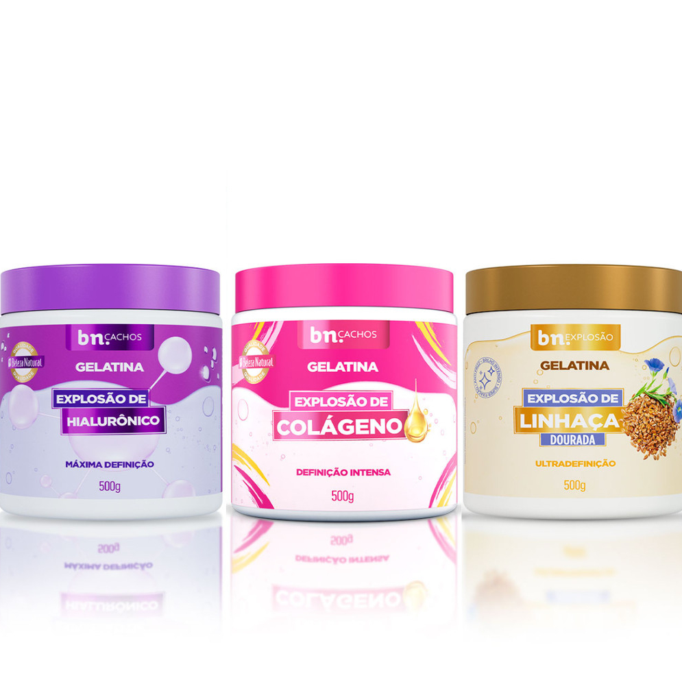 Combo de Gelatinas Capilares para Cachos Colágeno, Linhaça Dourada, Hialuronico – Beleza Natural em Oferta na Shopee