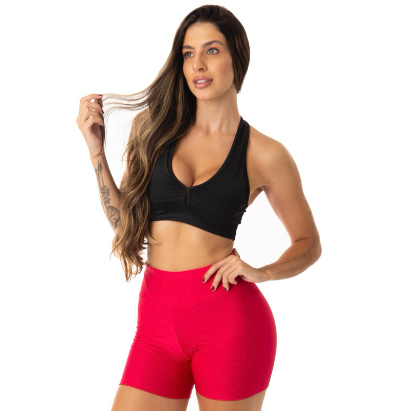 Short Canelado Wonder Cós Alto Zero Transparência Modelo Academia