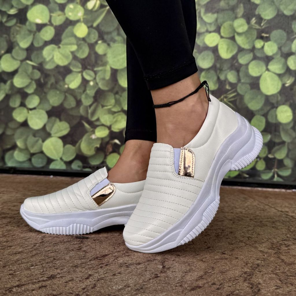 Tênis Casual Feminino Branco Presente Chunky Alto Plataforma
