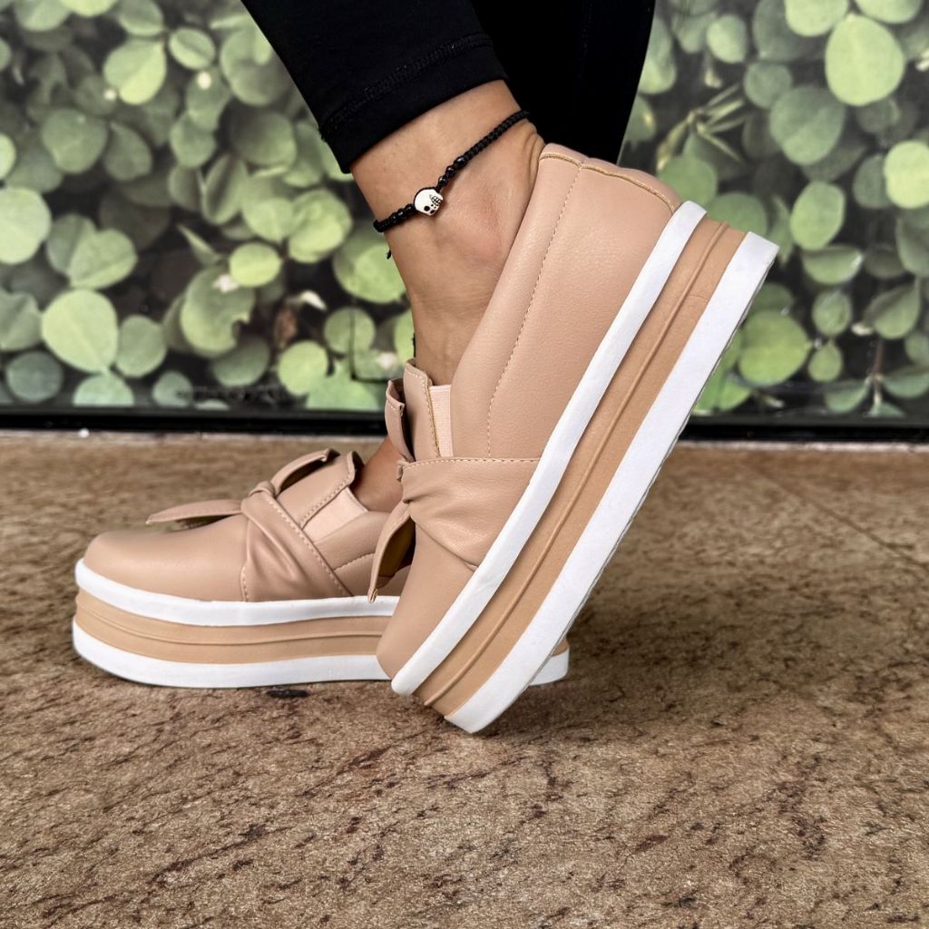Tênis Feminino Slip Laço Plataforma  Sapato Alto Iate Sapato Vermelho
