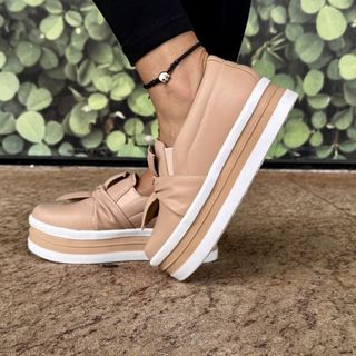 Tênis Feminino Slip Laço Plataforma  Sapato Alto Iate Sapato Vermelho