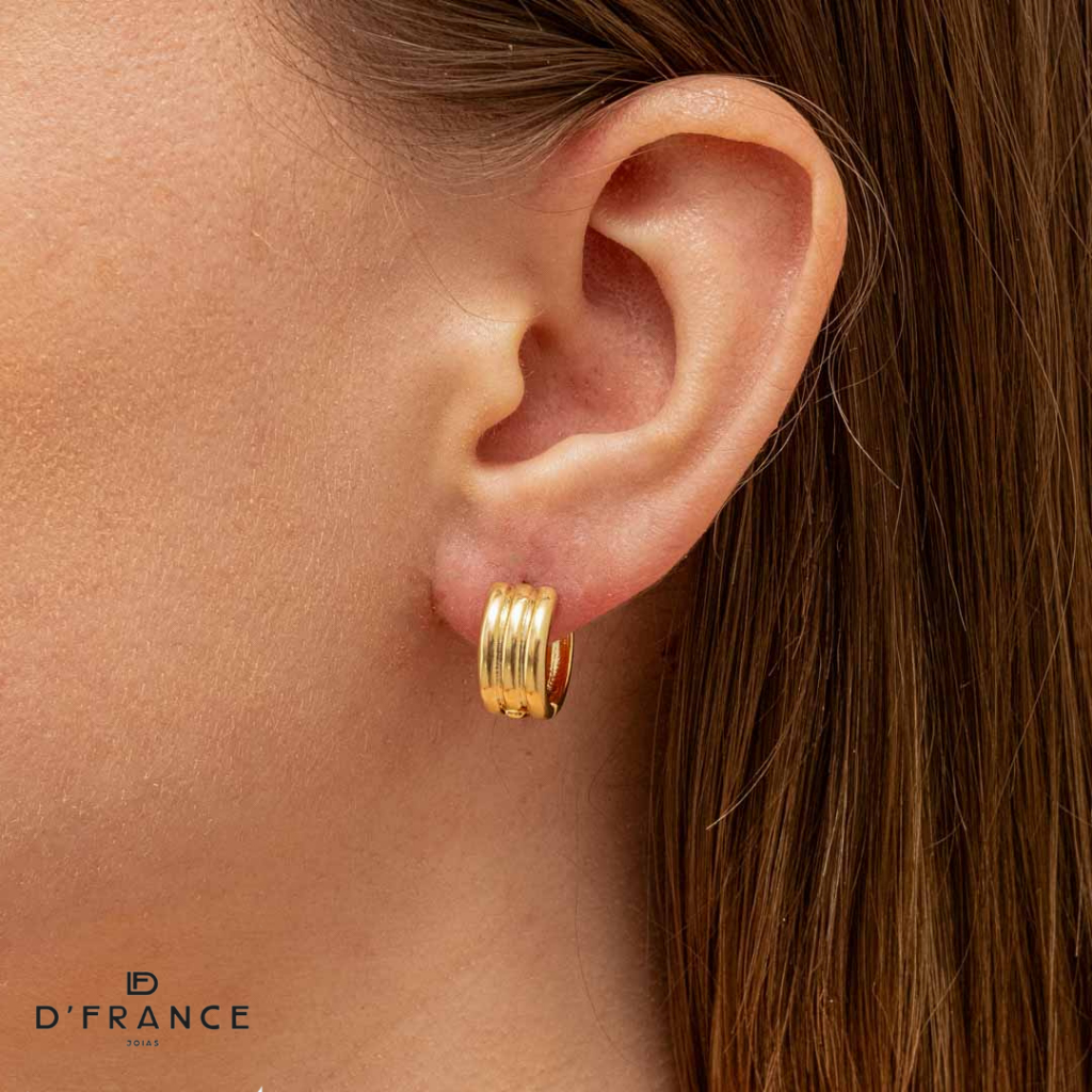 Brinco Argola Três Fios Banhado a Ouro 18K - D France Semijoias em Oferta na Shopee