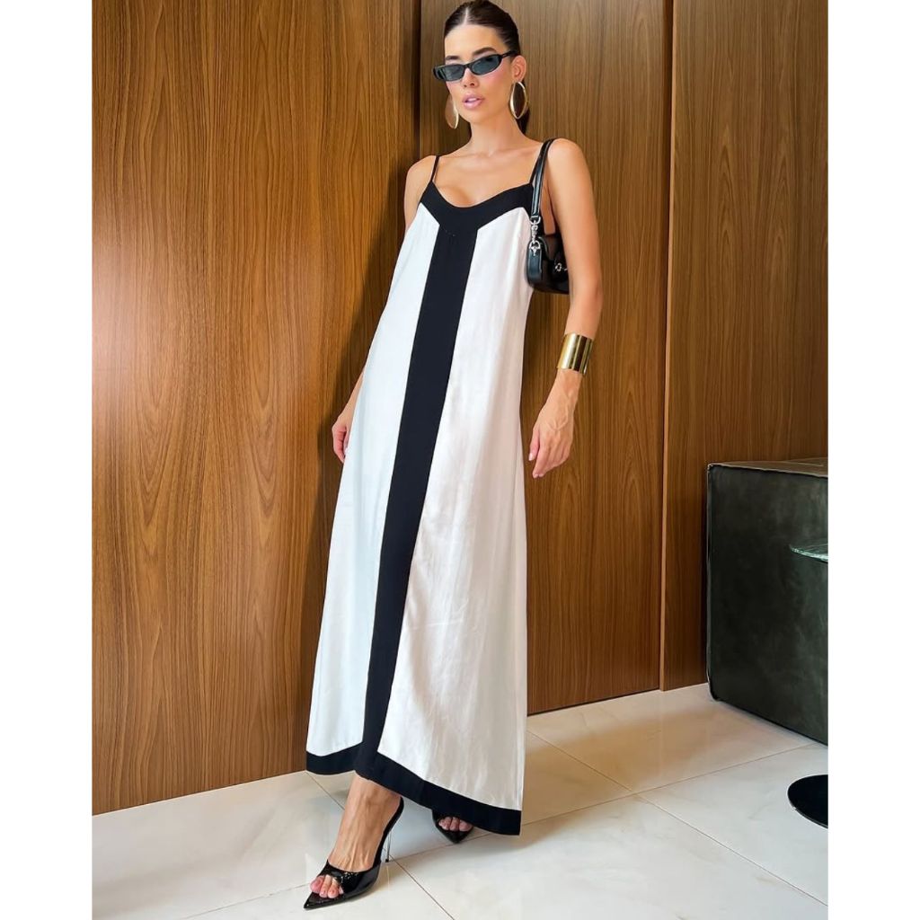 Vestido Feminino Longo Fluido Bicolor no Alfaiataria Marant