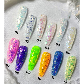 Kit 12 Unidades De Polygel Com Glitter Flocado Caixa N3 Gel Para Unhas Miss Sonia Poligel Acrílico Para Alongamento em Oferta na Shopee