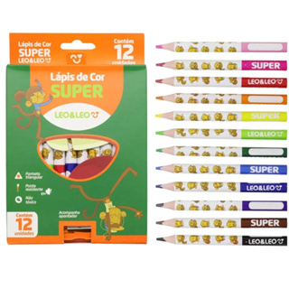 Lápis 12 Cores Super Triangular C/Apontador Leoeleo em Oferta na Shopee