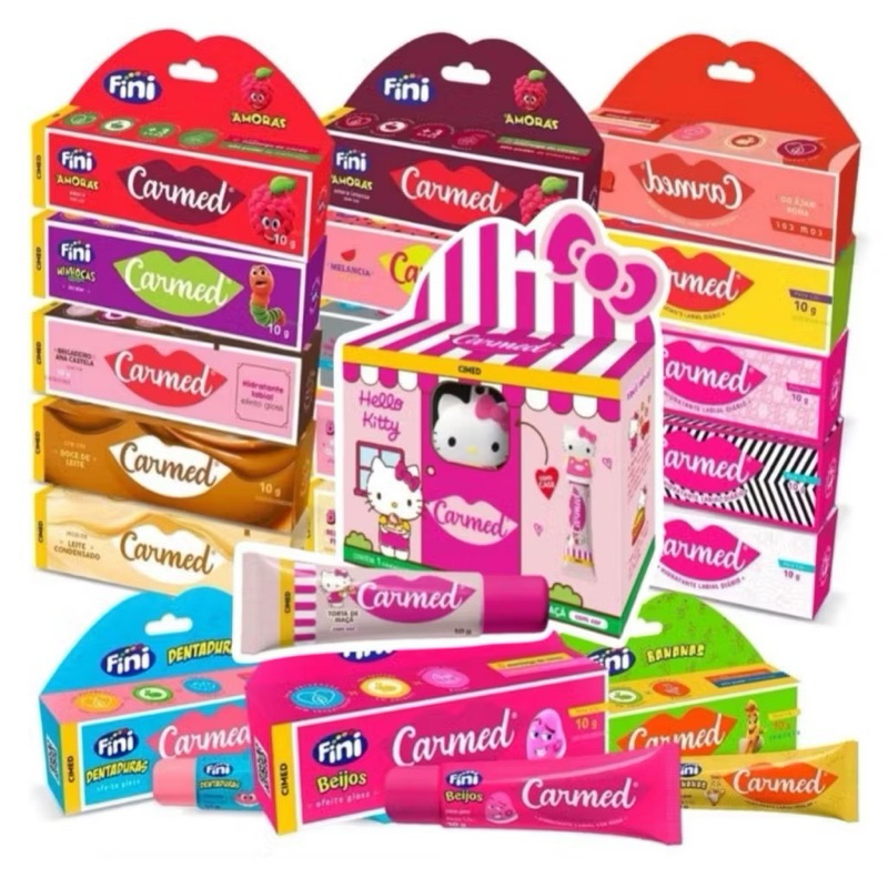 Hidratante Labial Carmed Barbie, Fini, Água de Coco, BBF, Minhocas, Amora, Hello Kitty, Leite Condensado, Brilho Gloss