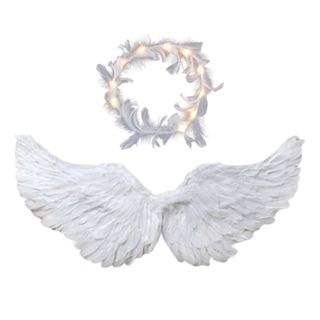 Kit Asa de Anjo + Tiara Auréola com LED ou Sem LED – Fantasia Carnaval, Halloween e Cosplay em Oferta na Shopee