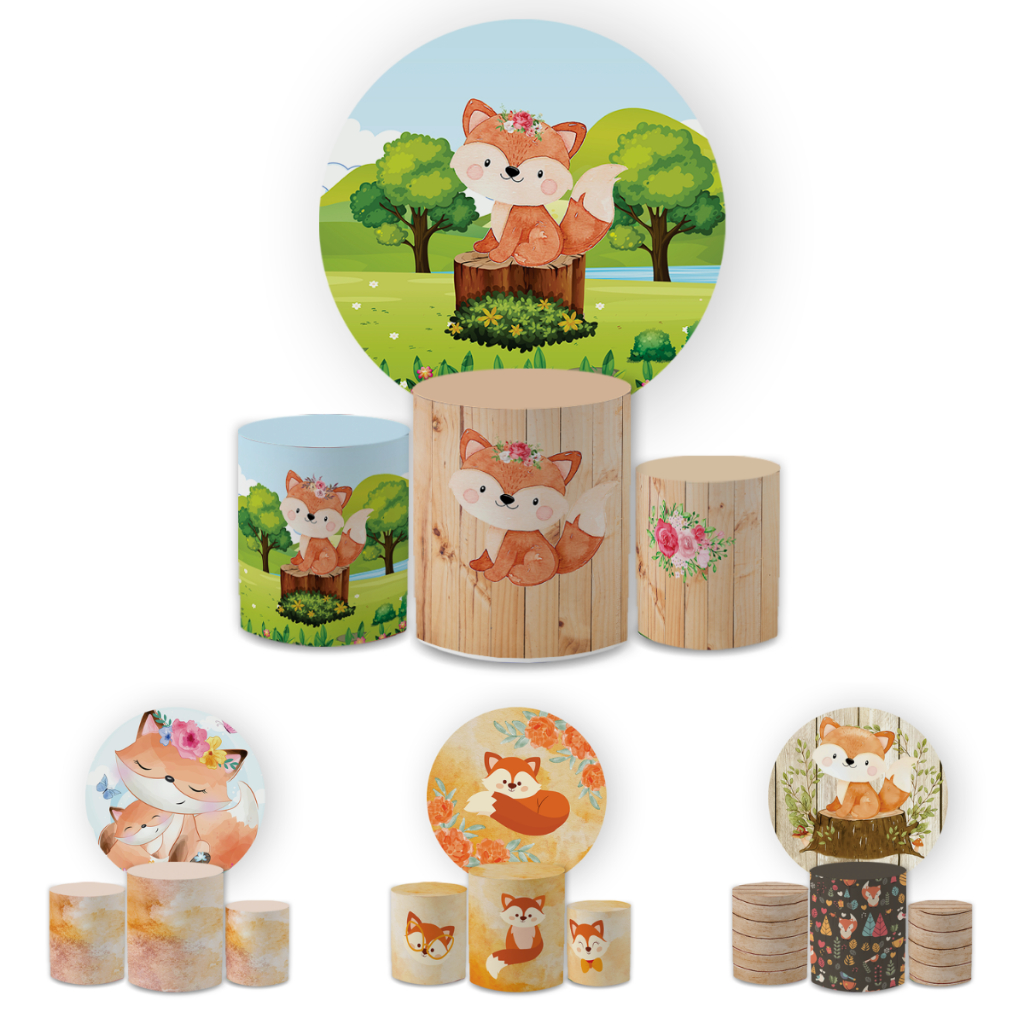 Capa Painei de Festa Veste Fácil Redondo+ Cilindro Sublimado Malha New Tema Raposinha Animal Decorativo Bibi Paineis em Oferta na Shopee