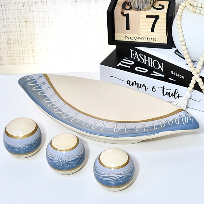 Kit Centro de Mesa Decorativos Vasos Ceramica Enfeite Decoração Elegante Casa Conjunto Decorado Loja