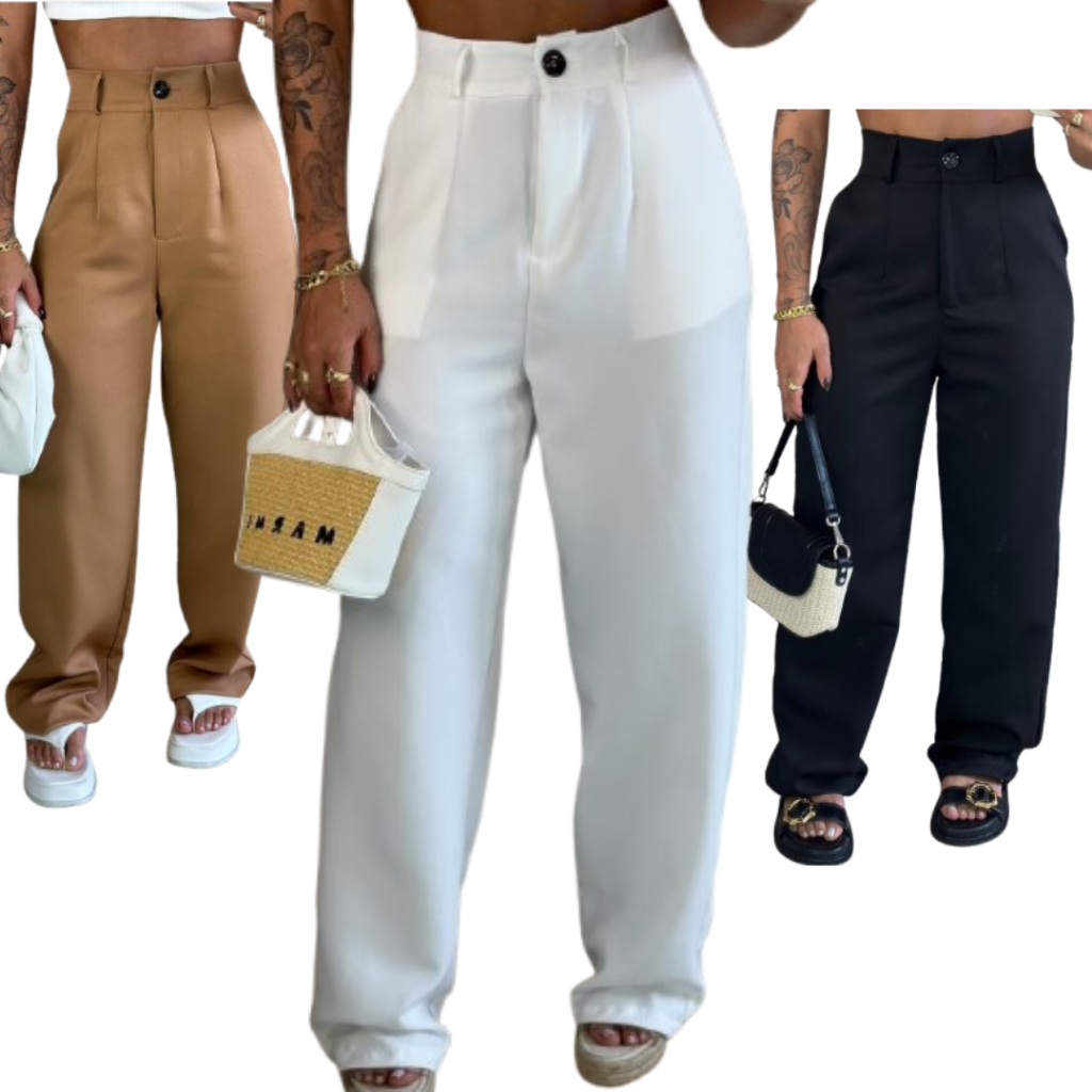 Calça social feminina alfaiataria moda blogueira moda gringa elegante premium