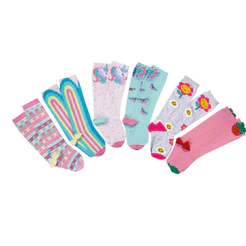 Kit de 6 meias para galochas com estampas sortidas para meninas
