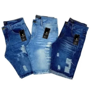 Kit com 3 Shorts Bermuda Jeans Masculina Rasgada Destroyd Moda Masculina Envio Hoje