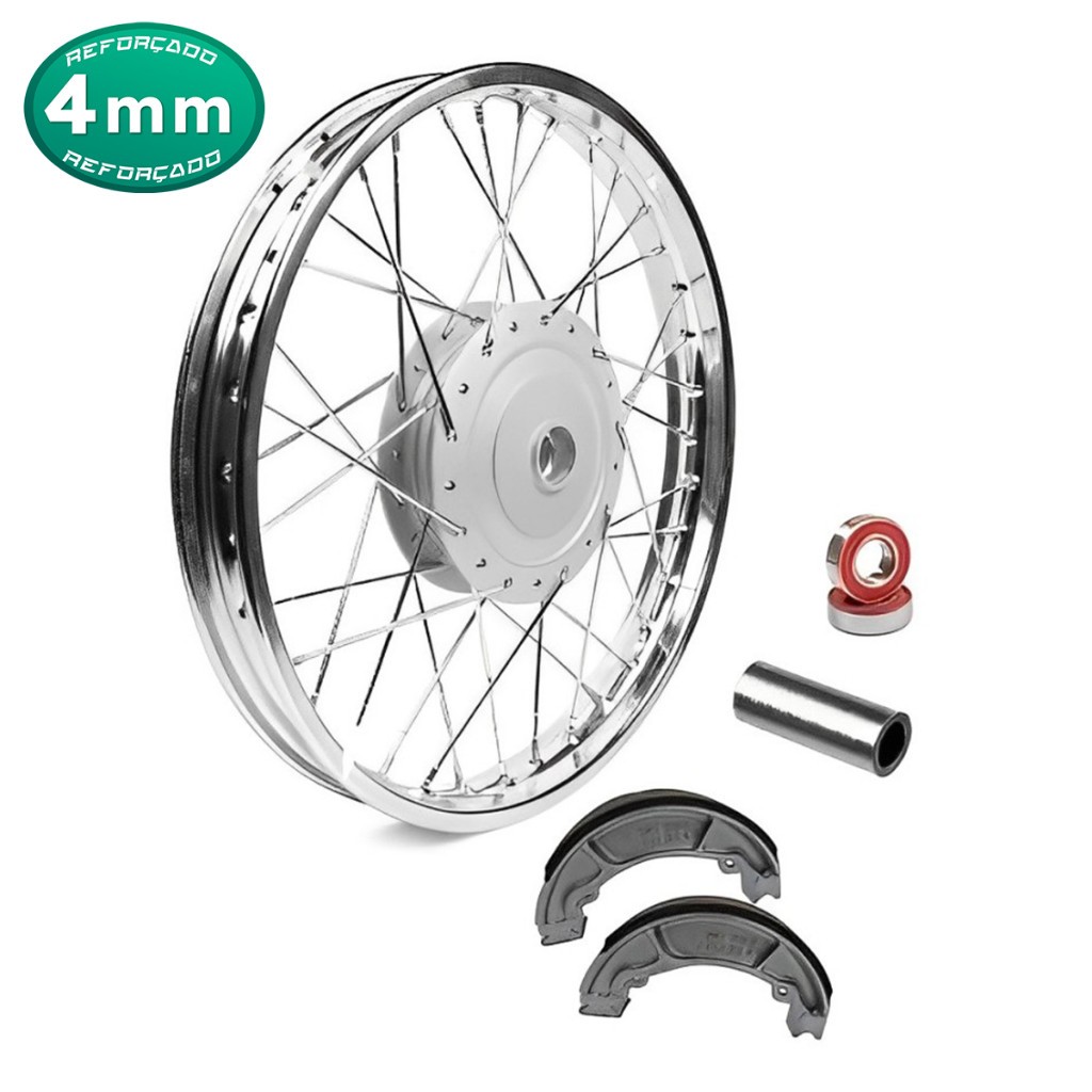 Imagem Roda Dianteira 4mm Honda Biz 100 1998 1999 2001 2002 2003 2004 2005 + Rolamento + Lona