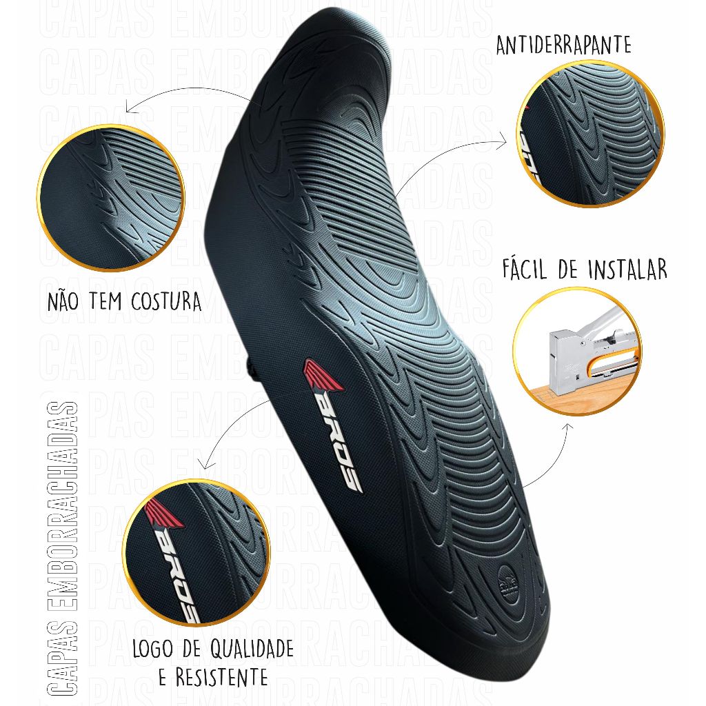 Capa banco de moto emborrachada 3D Preta universal Honda CRF Bros Titan Fan Biz Pop Fox Yamaha Circuit Cb300