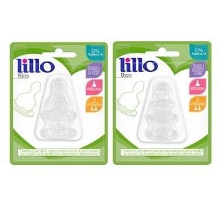 Kit 2 Bicos de Silicone Para Mamadeiras Clássica 0m+/6m+ Lillo