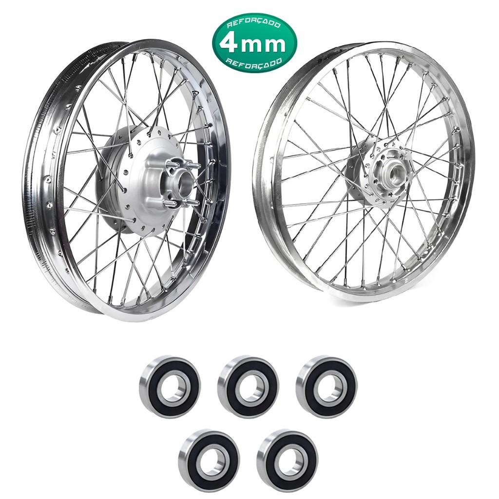 Imagem Par Aro Roda Dianteira Traseira Raio 4mm Cg Fan 125 09/18 Dianteira á Disco Com Rolamentos
