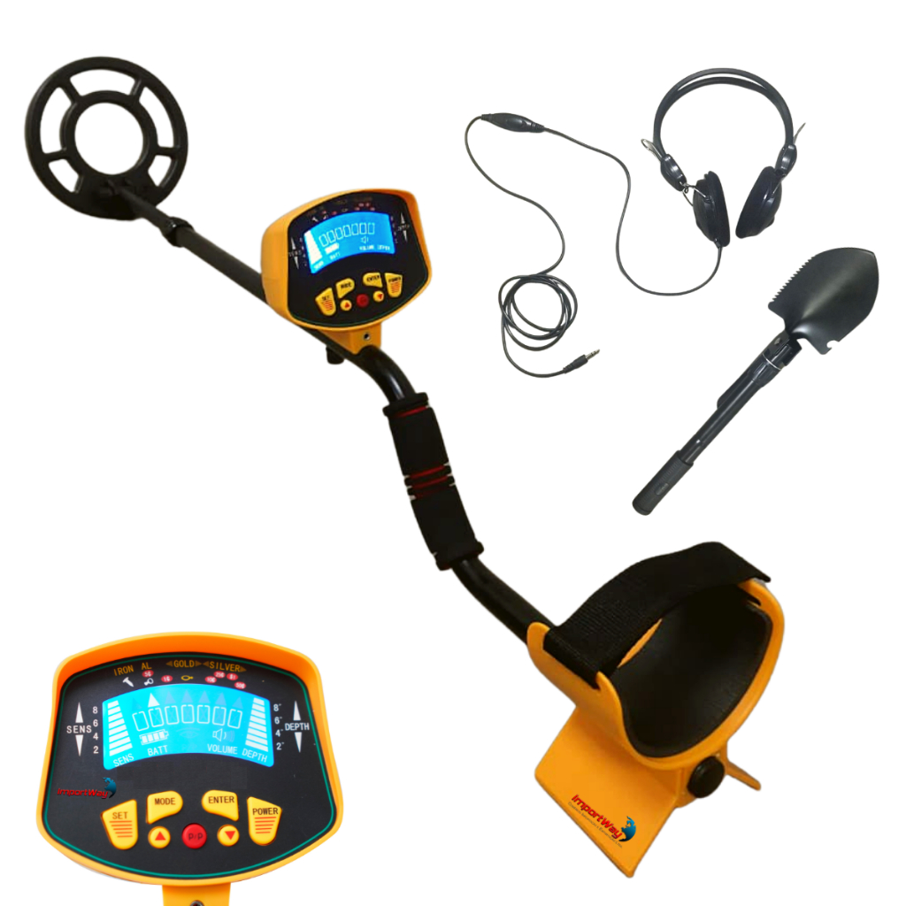 Detector de Metais Importway, Kit com Fone de Ouvido e Pá, para Ouro, Prata e Bronze