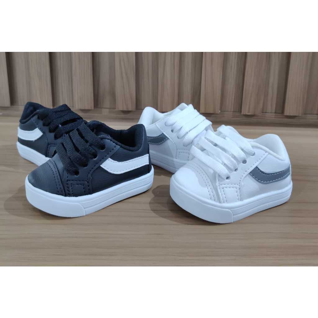 Tênis Branco com detalhe cinza ou Preto com detalhe branco infantil bebê unissex estiloso
