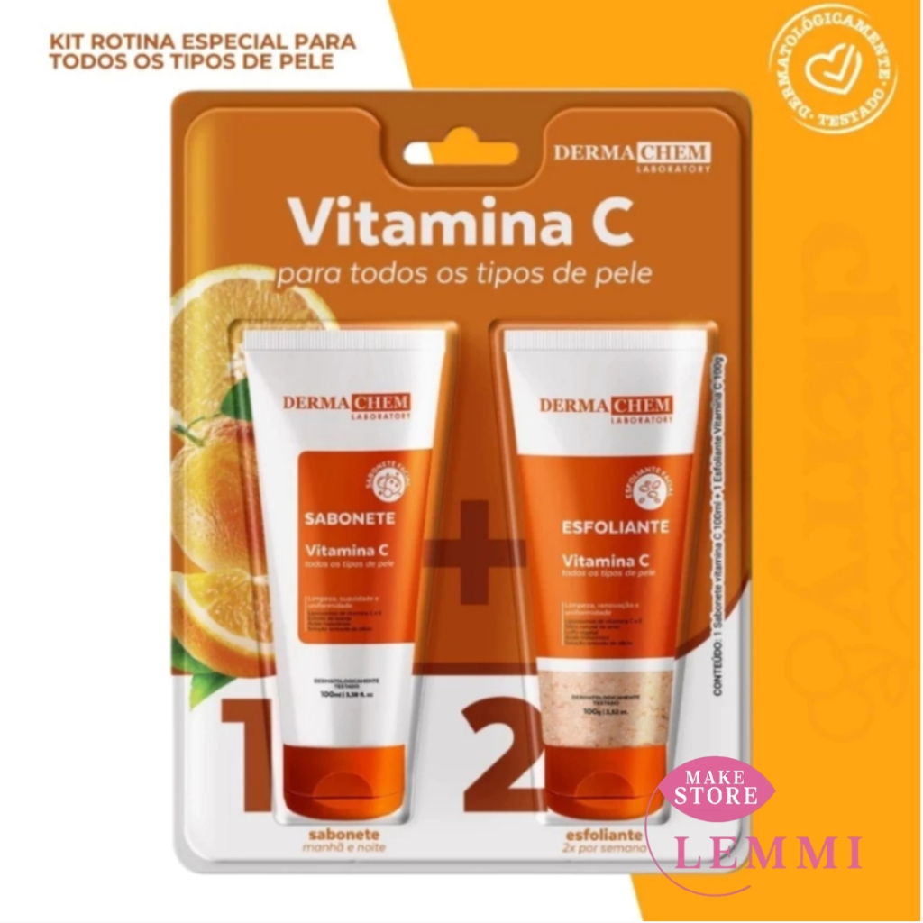 Kit Facial com Sabonete Vitamina C e Gel esfoliante clareador OU Ant-Oleosidade - Dermachem