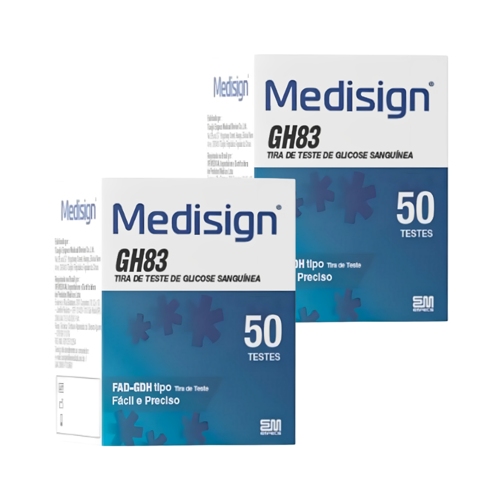Caixa C/ 100 Unidades Tiras Fita Glicemia Medisign Diabetes Cor Branco