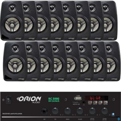 Kit Som Ambiente 300w Bluetooth +16 Caixas Parede Pretas