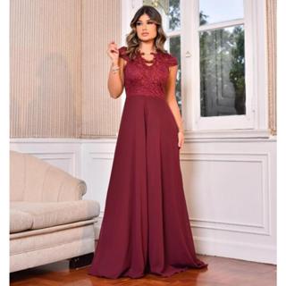 Vestido Longo de Festa Manga Japonesa Renda Alfaiataria Madrinha Casamento em Oferta na Shopee