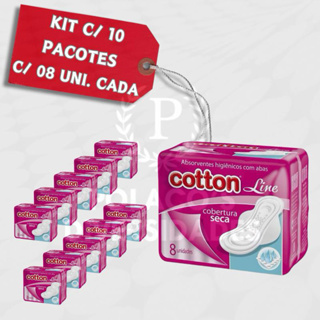 KIT 10 Absorventes c/ 8 Uni cada c/ Abas Seca Cotton Line em Oferta na Shopee