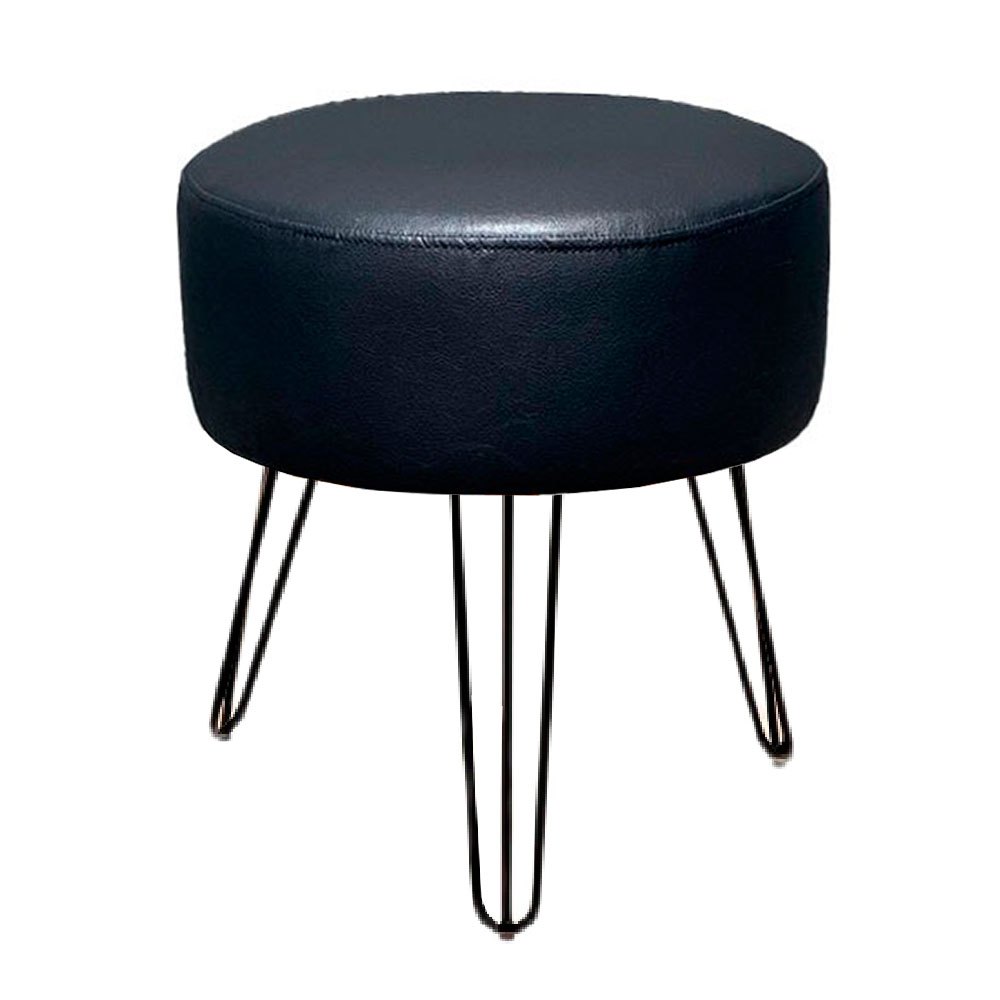 Puff Banqueta  Corino Preto Moderno Estiloso Decoração Retrô Para Sua Casa Pés Preto