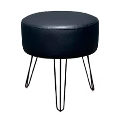 Puff Banqueta Corino Preto Moderno Estiloso Decoração Retrô Para Sua Casa Pés Preto