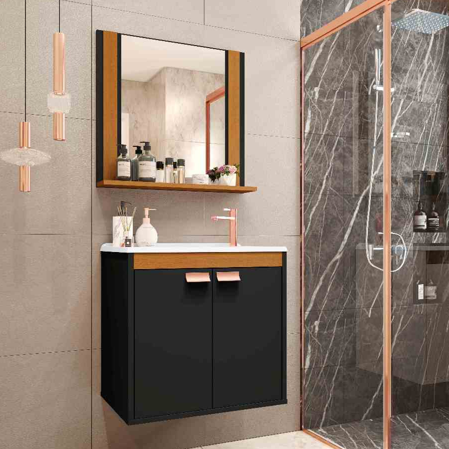 QUEIMA DE ESTOQUE - Gabinete Banheiro em MDF C/ Espelho e Cuba Dallas - CORES em Oferta na Shopee